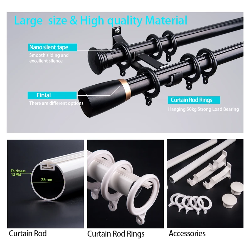 IKSUN Curtain Rod Set Simple Style European Style Aluminium Curtain Track Roman Shade Rail Rome Pole for Modern Home Decoration