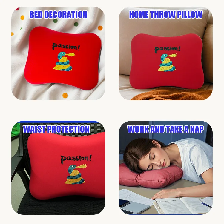 OEM Ultrasoft Memory Foam Neck Pillow for Travel Red Snake Embroidery Portable Folding Travel Neck Pillow with Shoulder Support