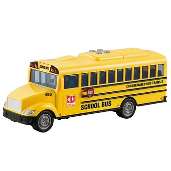 School Bus 1/16 Inertial Shuttle Car For Children Cars Model Plastic Diecast Toys Boy Vehicle Wholesale Juguetes Factory