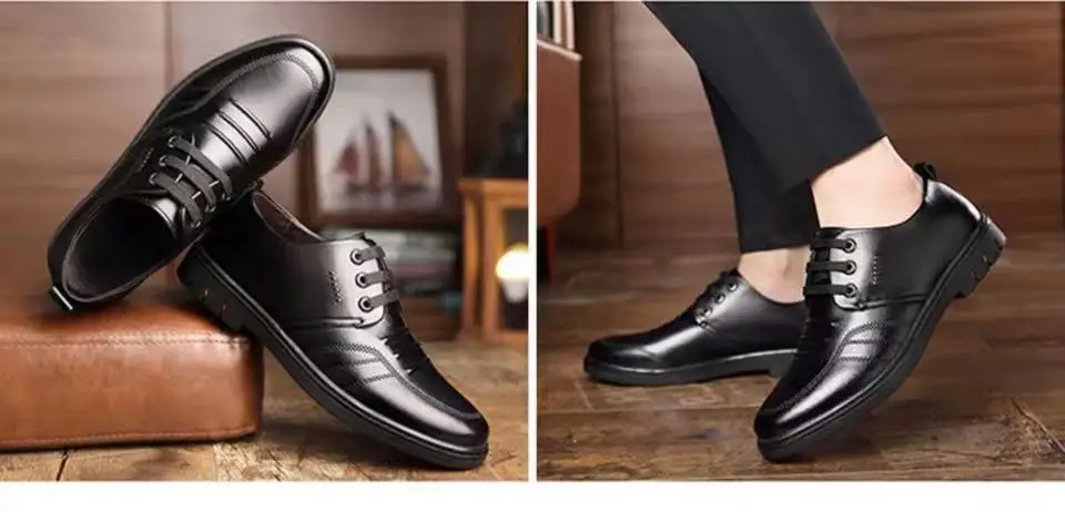 Breathable Round Head Soft Sole PU Work Shoes Casual Fashion Genuine Leather Men's Formal Shoes
