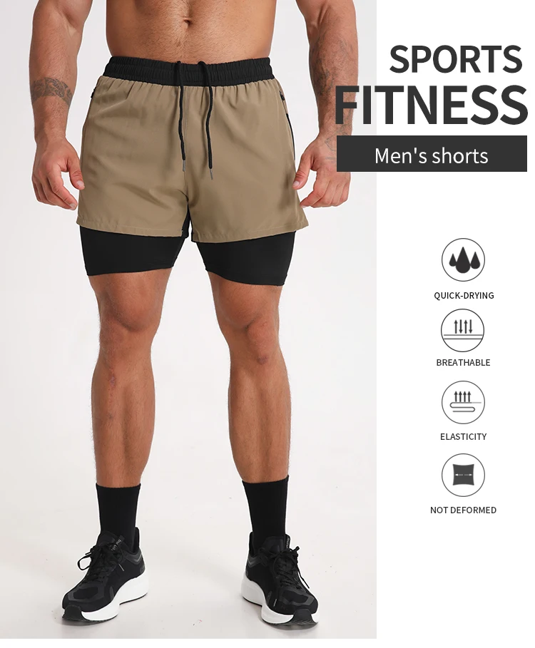 Mens 2 In 1 Running Shorts Quick Dry Athletic Shorts Liner Workout ...