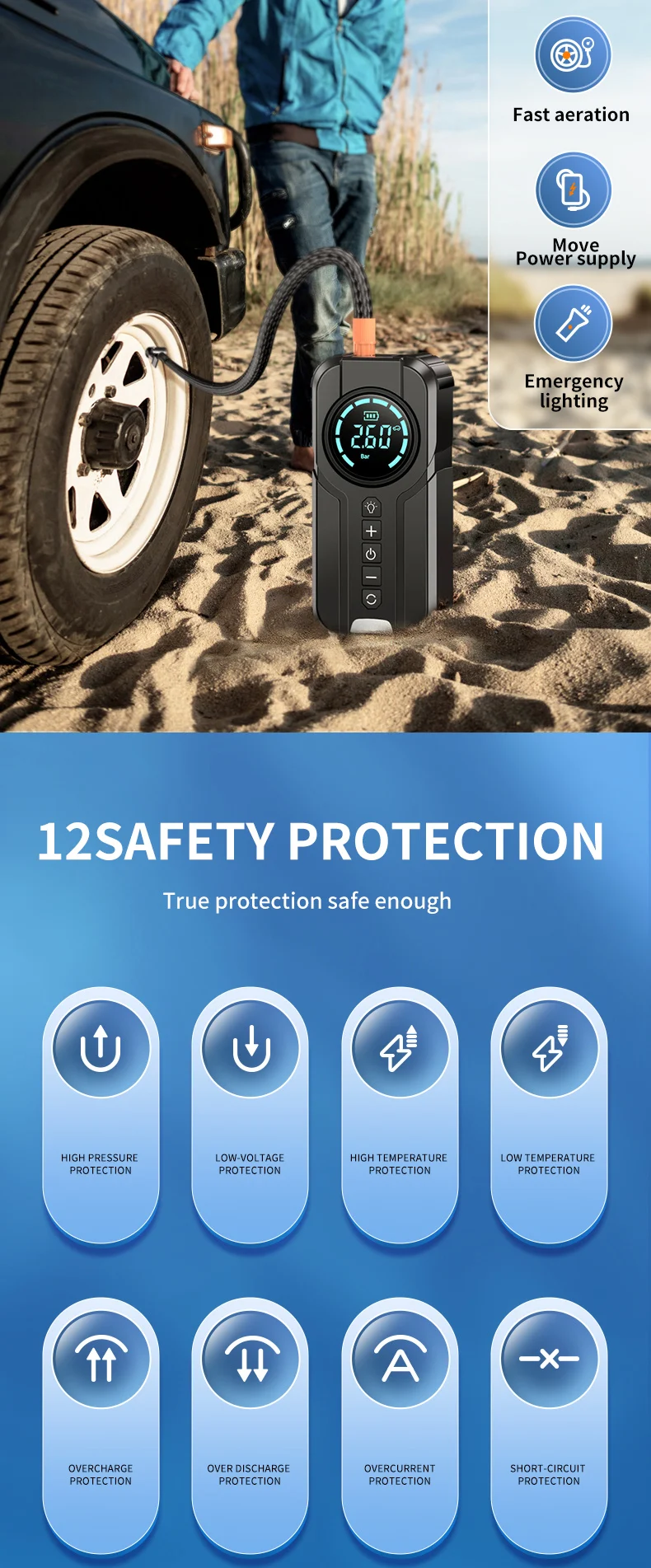 EDSUN 8400mah Car Emergency Jump Starter with Tyre Inflator