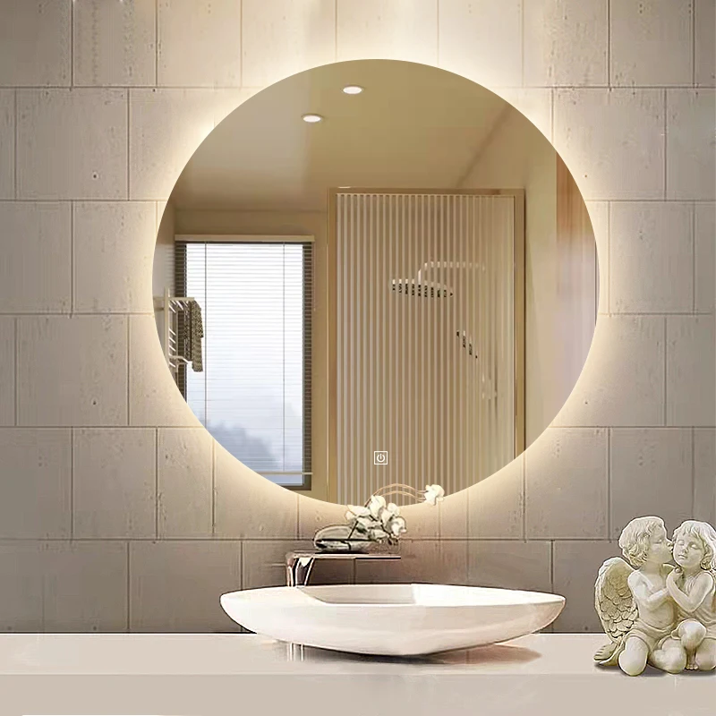 Modern Bath Led Round Lighted Bathroom Mirror For Wall Hotel Toilet Mirror In Bathroom