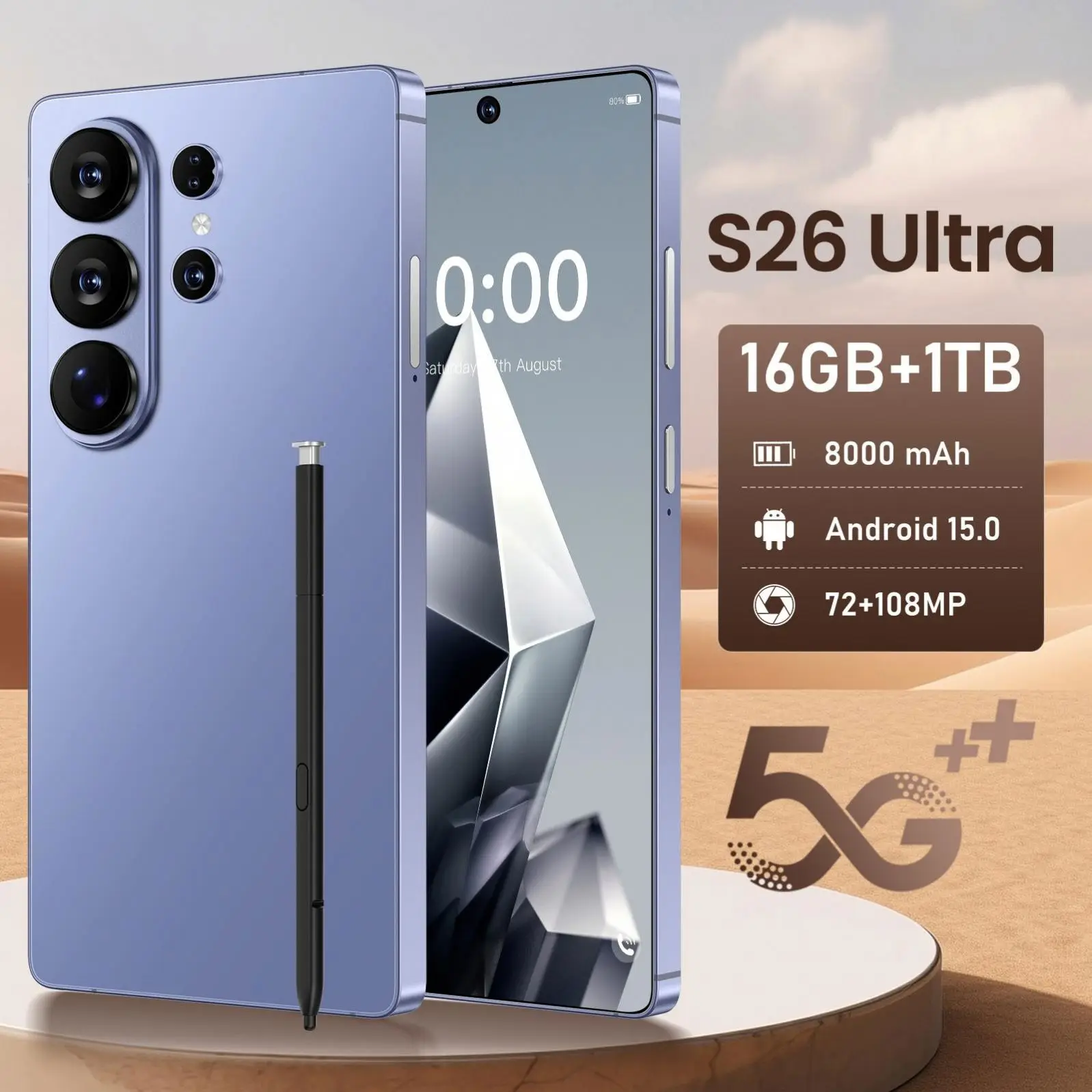 A56 5G Dual SIM Smartphone 16G+1TB Storage Fast Charging 108MP Deca Core LTE Global Edition Full Screen