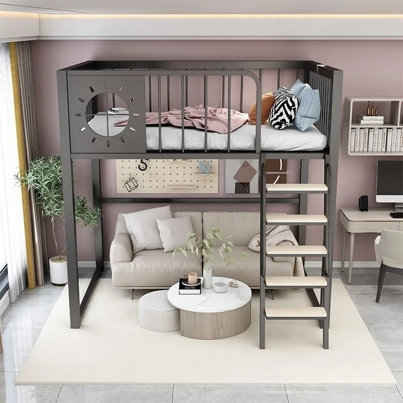product modern wrought iron loft bed with desk simple space saving duplex iron frame for small apartments factory direct-5