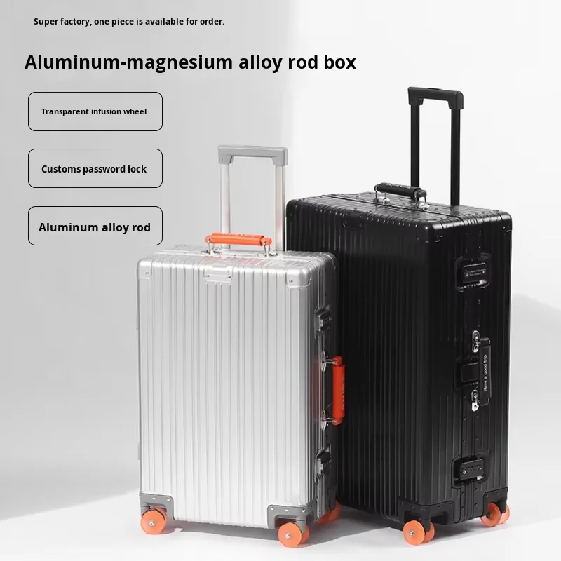 Full Aluminum Suitcase Luggage 20-28 Inch Business Password Trolley Case Spinner Large Capacity Leisure Travel Leather Handle