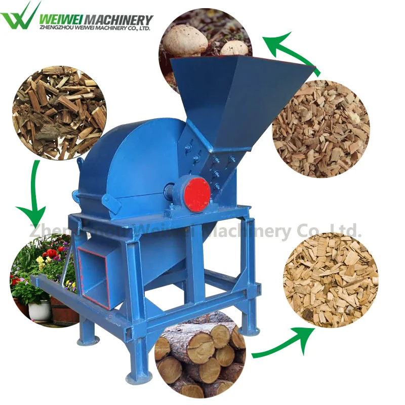 Weiwei MFJ500 Wood Log Tree Hammer Mill Chipper Grinder Cut Wood Powder Wood Chipper Gasoline Engine Drive Machine