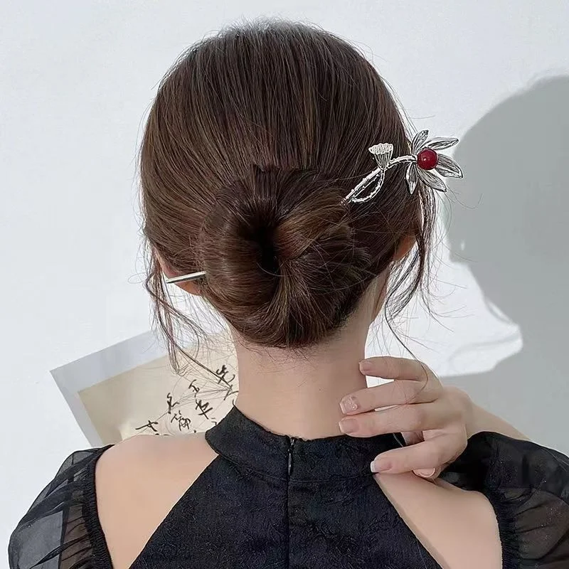 Оптовая продажа винтажные женские вилки для волос с цветами лотоса китайские аксессуары заколки