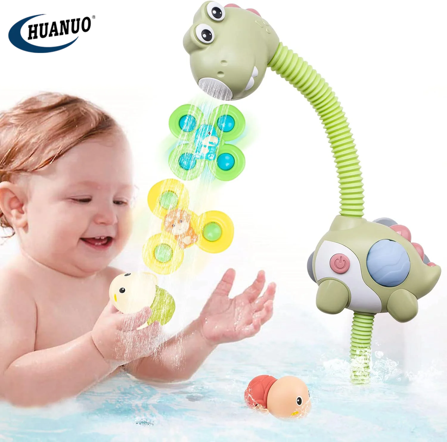 Jouets De Bain Rechargeables Pour Bébé – Tortue Avec Fontaine Et 5 Anneaux – Développe La Coordination – Dès 1 An