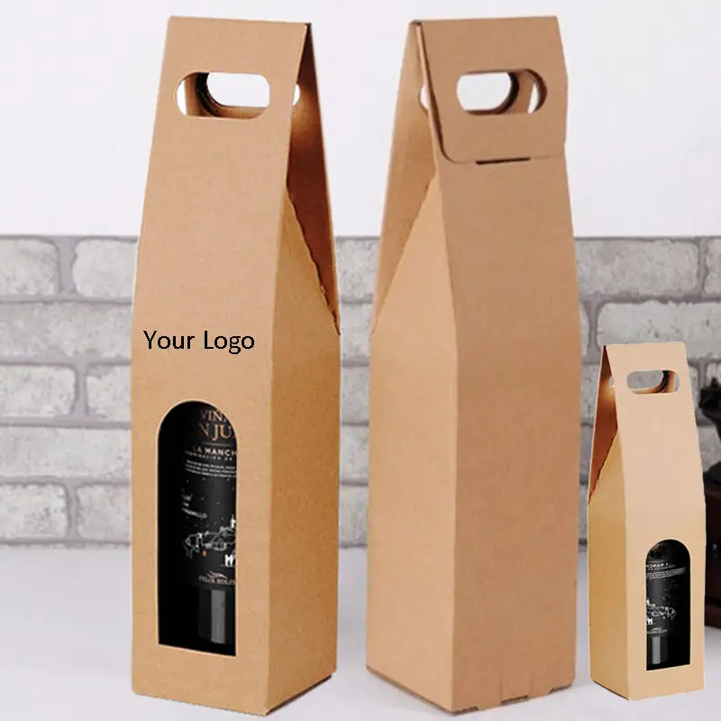 Wholesale Sac Cadeau Custom Logo Design Printing Hand-held Wine Gift Packaging Bag Paper Kraft Red Wine Bags for Wine Bottles