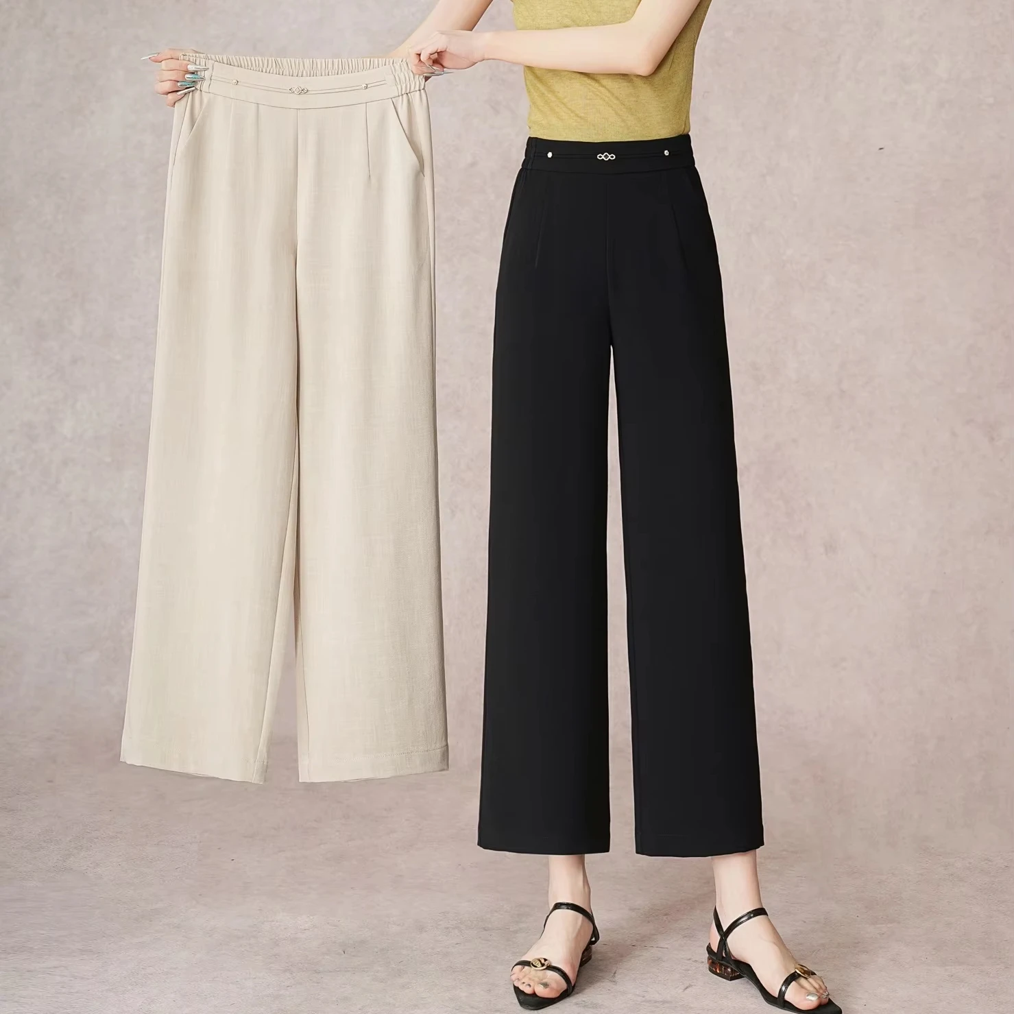 Spring/Summer 2025 New Loose Wide-leg Pants, Slimming Straight-waist Casual Pants, Office Women's Nine-inch Straight-leg Pants