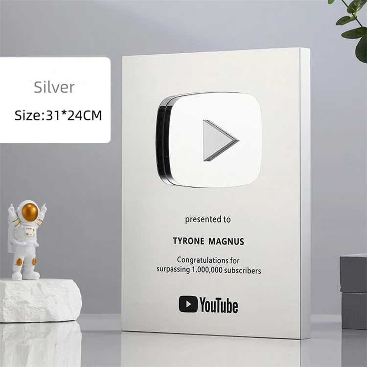 2024 Custom Engraving Name Plates Gold Silver YT Shield Gift Honor Trophy Medal Memorial Diamond  Play Button Award