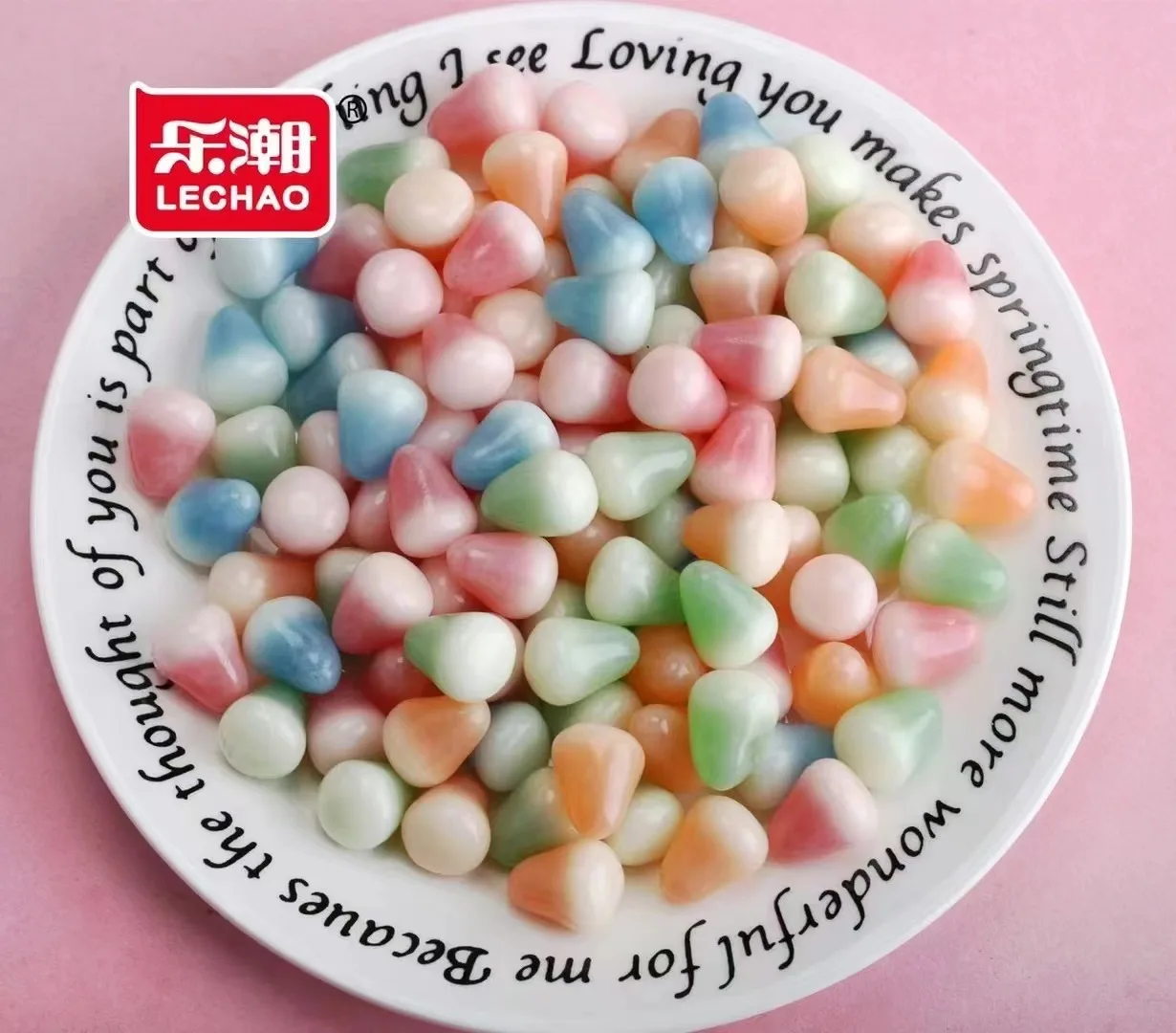 Lechao Box Pack Colorful Rainbow Ball Drop Shape Soft Candy Beans Halal Gummy Candy Toys Assorted Fruit Sweets Jelly Bean