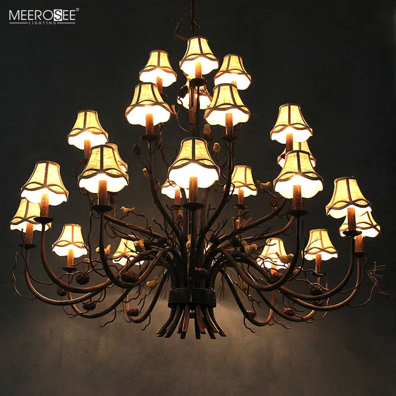 Meerosee Painting Oil Seal Iron Lamp Branch Chandeliers Lustres Modernes Contemporary Simulation Bird Lighting MD86815