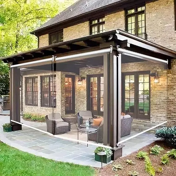 Windproof Transparent PVC clear Outdoor Roller Blinds Roller Shades for Pergola Garage Terrace
