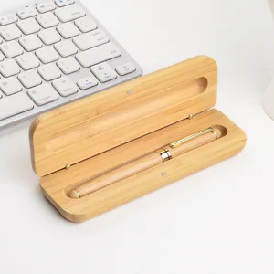Custom Engraved Logo Luxury Bamboo Roller Pen with Box Bamboo Pen Case Eco-Friendly Gift Wood Pen Set