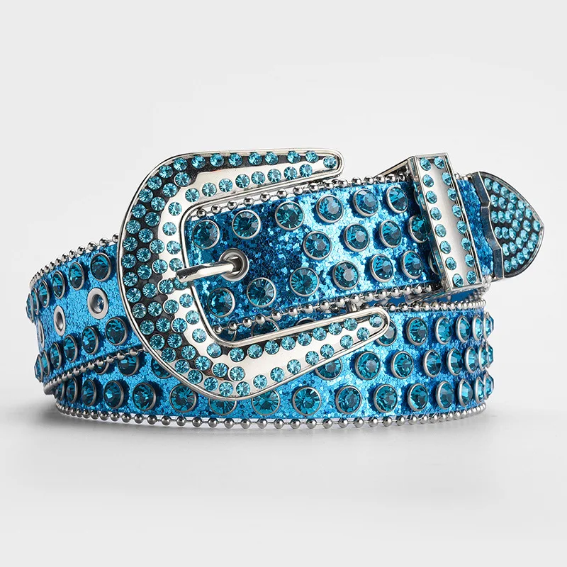 Colorful Bling Bling Diamond Belts Men PU Leather Crystals