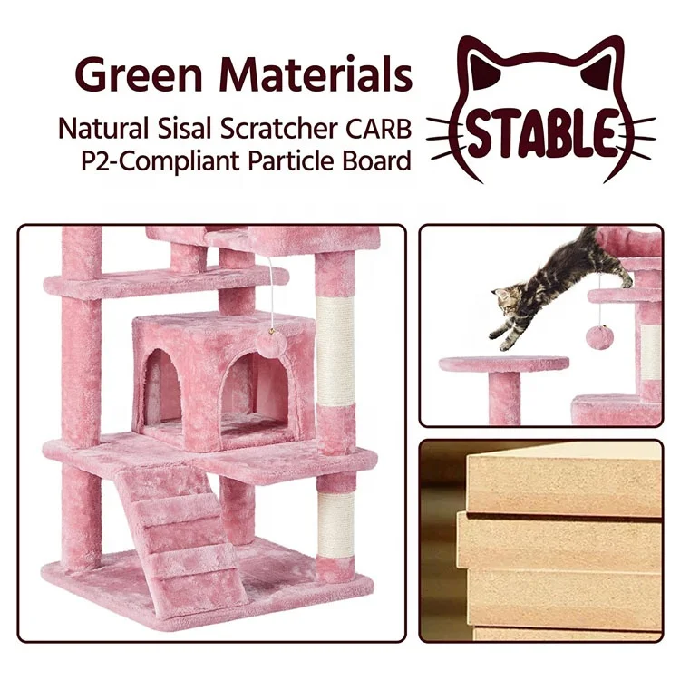 U-PETS Cat Tree Tower with Platform, Condos and Sisal Scratching Posts, Cat Tree Play House