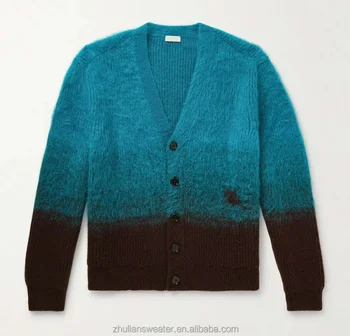 Custom LOGO OEM&ODM Wool Mohair Blend Knitted Cardigan Fashion Casual Mohair Jacquard Cardigan Sweater For Men