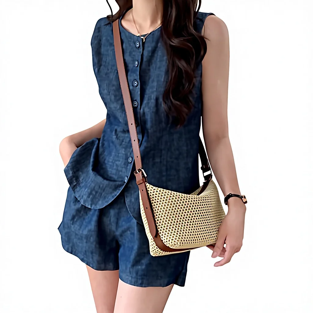 Vintage Bohemian Fashion Mesh Niche Summer Straw Zipper Closure Shoulder Woven Women’s Crossbody Dumpling Bag