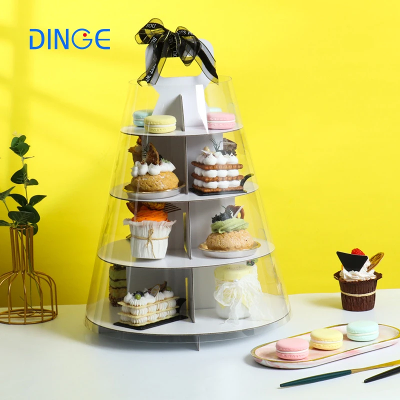 High Quality Round Paperboard 4 Layer Dessert Cake Cupcake Stand With
