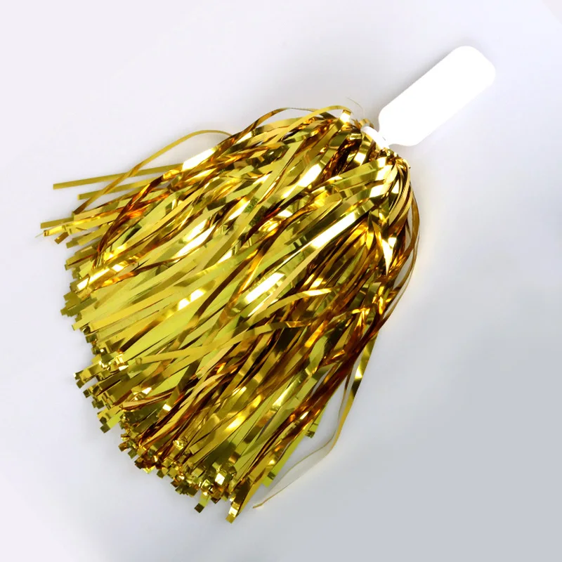 Custom Logo Flat Handle Cheer Leading Team Foil Pompoms Tissue Metallic Tinsel Cheerleading Pom Poms