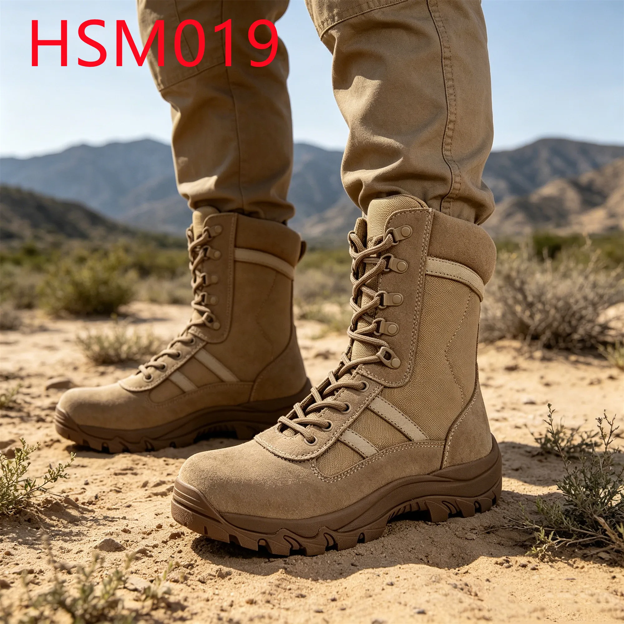 YYR,Field Duty Desert Combat Boots with Reflective Strips All Terrain Use Anti-impact EVA+rubber Outsole Tactical Boots HSM019