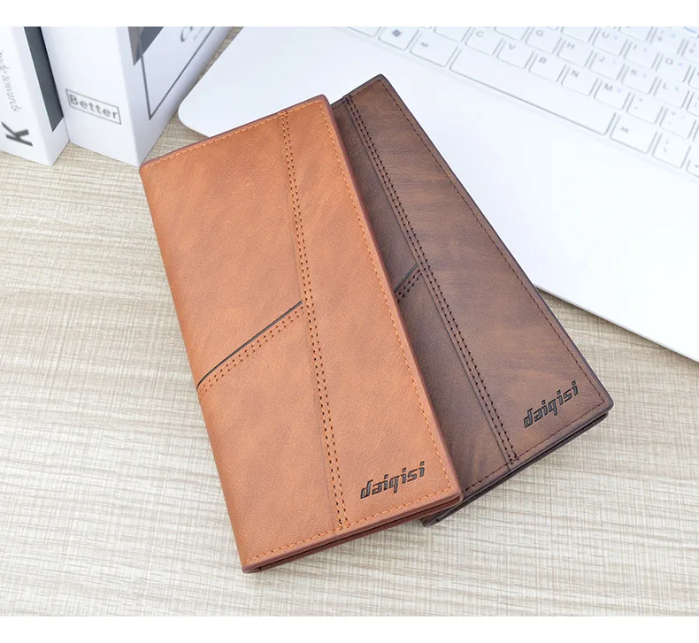 Wallet Men's Long Wallet Men's Youth Thin Soft Leather Clip Multi Card  Bag Fashion Splice Business Wallet