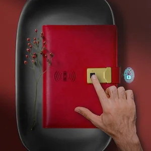 Innovation Business Gift A5 Notebooks Wireless Charger Notebook Agenda Power Bank 8000mAh Smart Diary with Fingerprint Lock