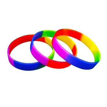 Hot Sales OEM Good quality Embossed mixed color Rainbow silicone wristband