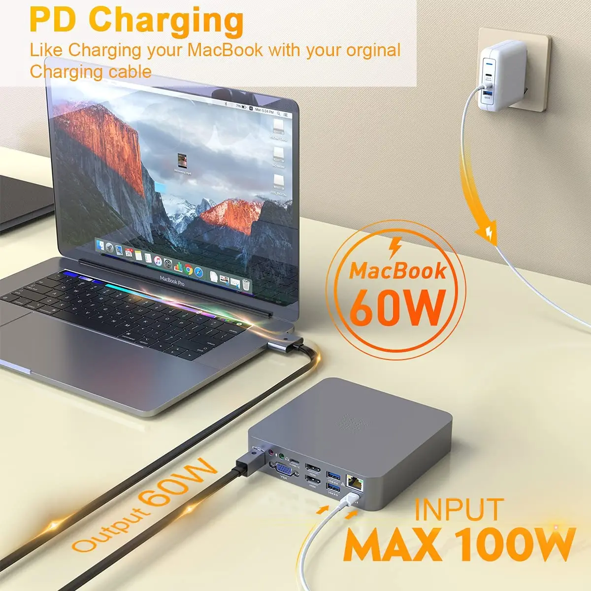 OEM USB C Dongle to Dual HDMI VGA 100WPD 4K Triple Display Mac Pro HDMI Adapter Mac Pro Docking Station