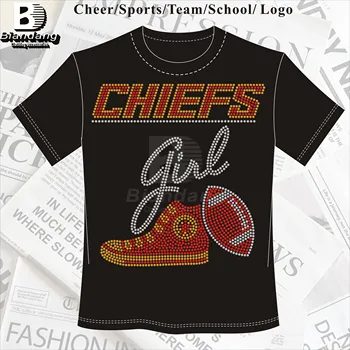 Recommend Chiefs Girl Rhinestone Transfer Design Custom NFL Sports Team Design Rhinestone Heat Transfers for Clothes Decoration