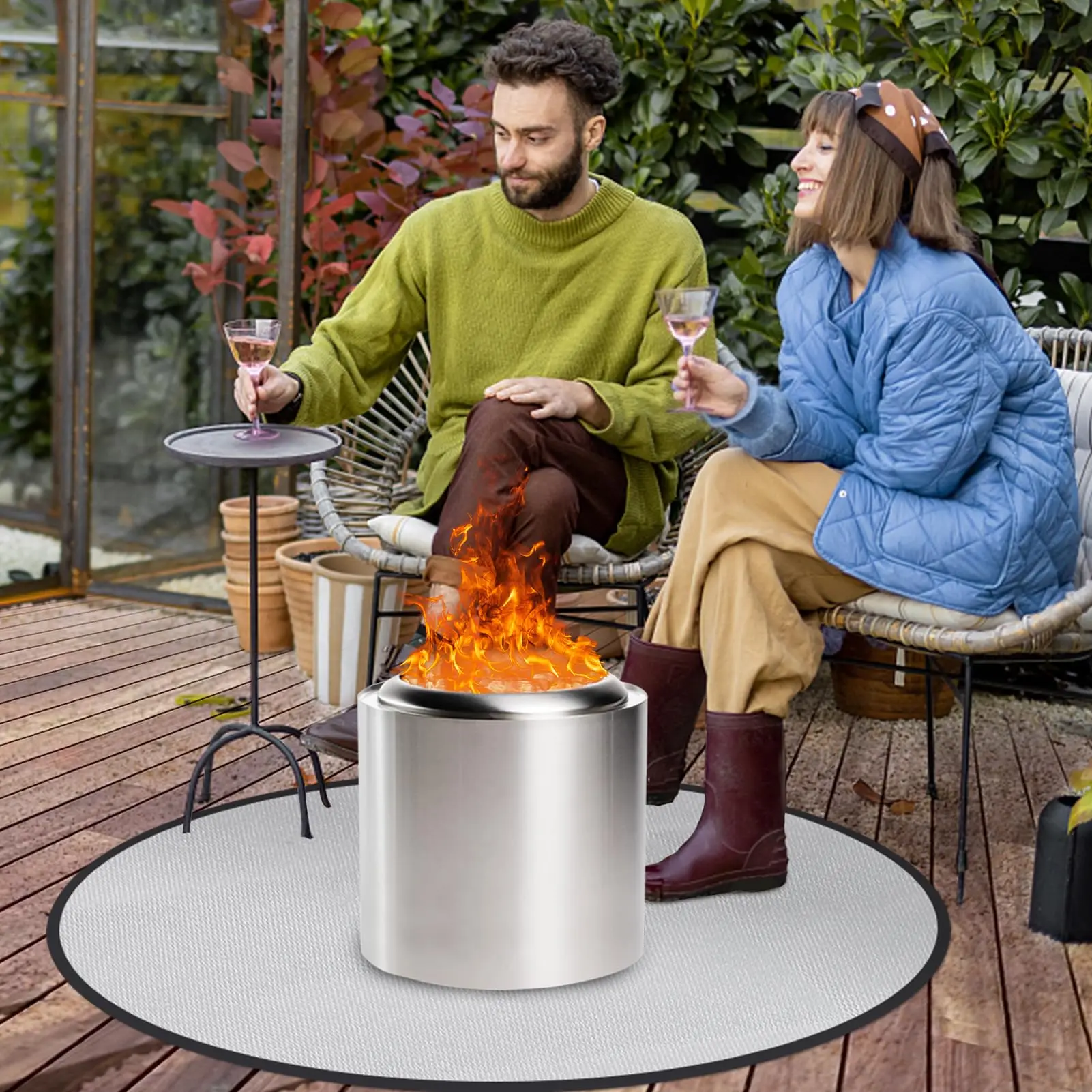 Waterproof Round Fabric Grill Mat Fireproof for Outdoor Kitchen