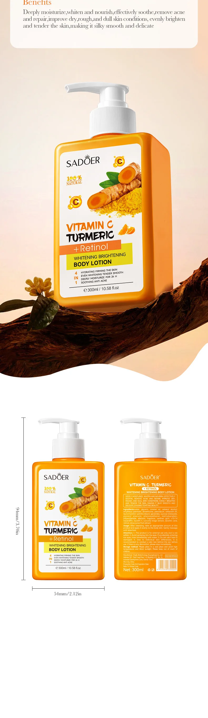 Beurre Corporel éclaircissant Au Curcuma Et Vitamine C - Soin Naturel 250 Ml