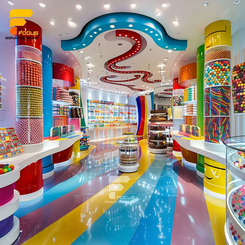 Retail Candy Decoration Store Nut Display Shelf Candy Wall Display Glass Cabinet Chocolate Counter for Candy Shop