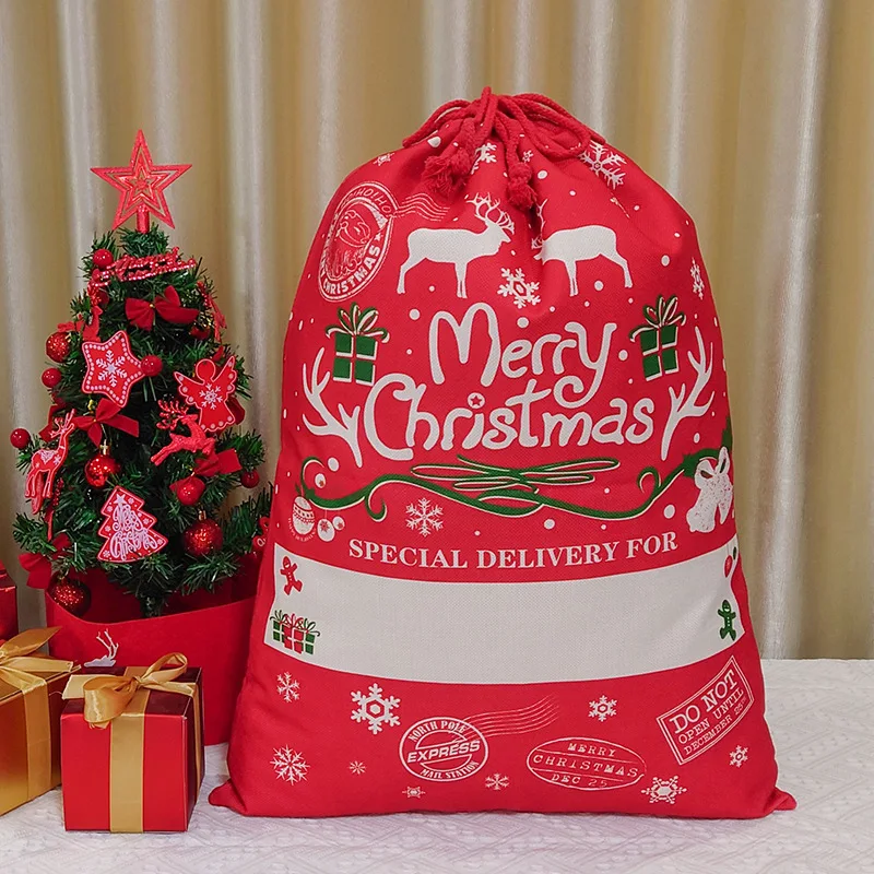 2023 New Arrive Cotton Canvas Christmas Gifts Bag Santa Sacks Storage Pouch  Big Size Drawstring Bag