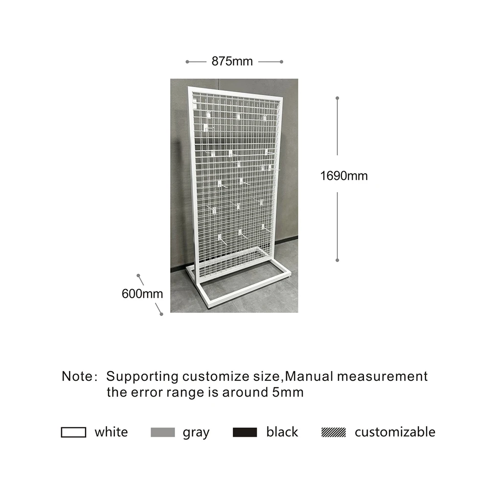 Metal Wire Grid Display Rack Retail Shop Free Standing Metal Mobile Mesh Gridwall Panel Hanging 6611