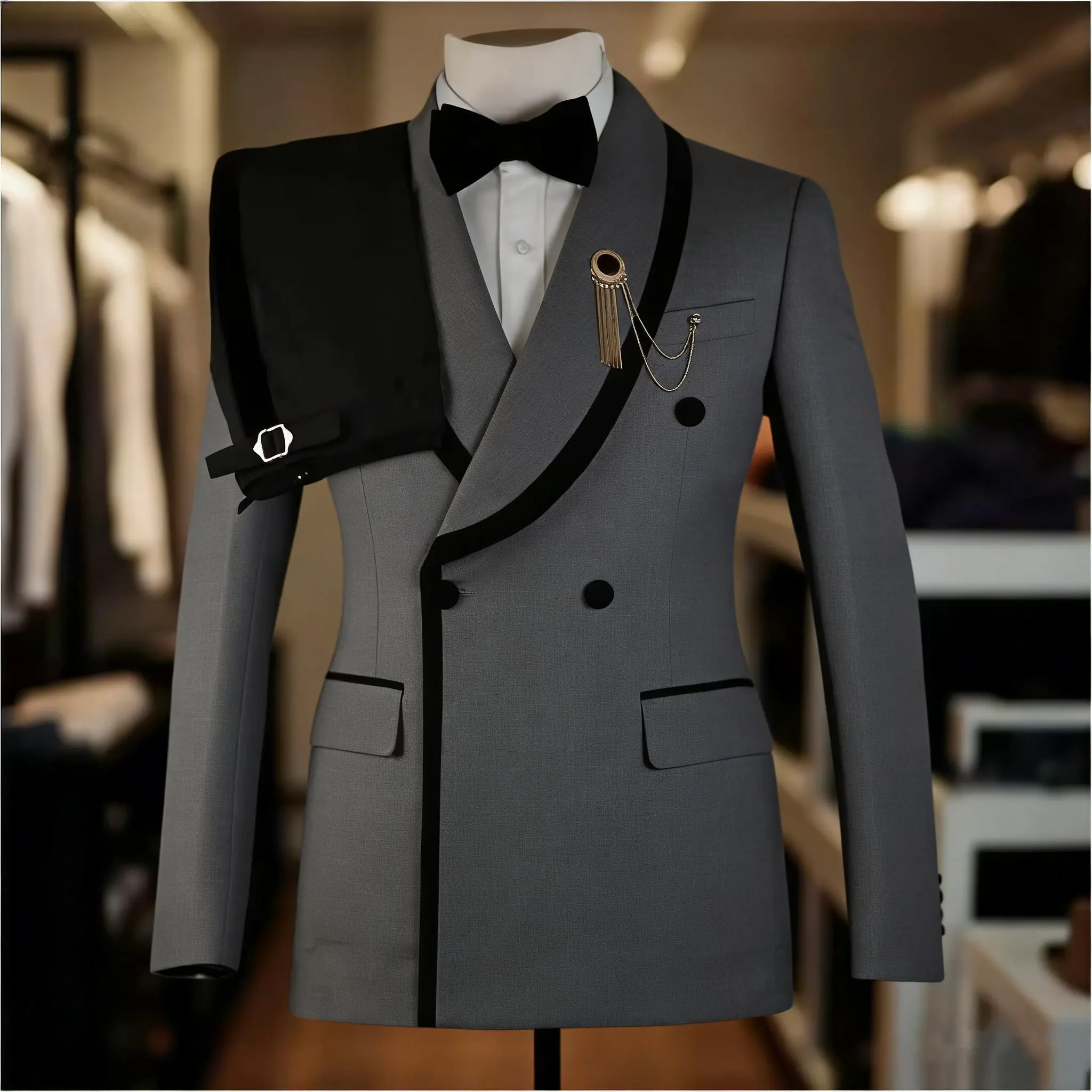2026 New lb Suits for Men 2 Pieces Double Breasted Groom Tuxedo Formal Shawl Lapel Custo aperçu 15