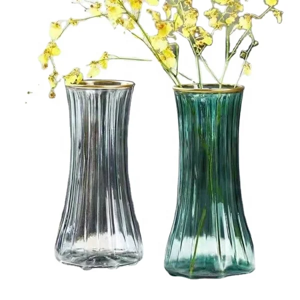 縦縞模様の色付きガラス花瓶、金縁付き| Alibaba.com