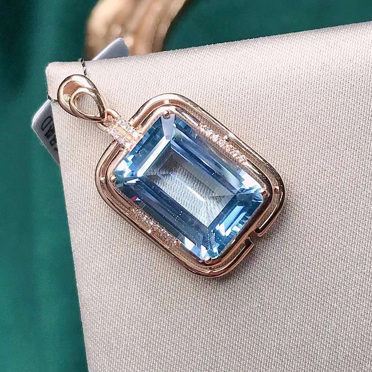 SGARIT Fine Jewelry Blue Topaz Stone Pendant 18K Rose Gold AU750