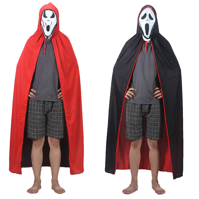 Double Layer Black Horror Costume Cheap Halloween Vampire Cloak with Teeth