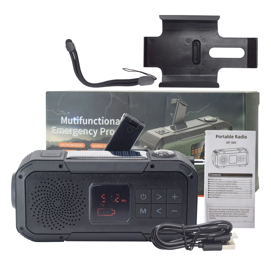 Small Emergency Hand Crank Solar Radio with Waterproof AM FM NOAA Weather Radio with Flashlight Reading Lampand SOS