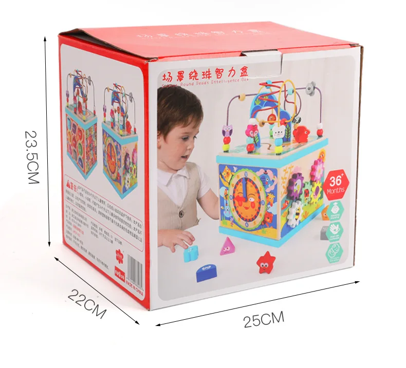 Большой многофункциональный деревянный лабиринт-счеты Монтессори, шкатулка-сокровищница, кубик с развивающими заданиями для раннего обучения и развития интеллекта, детские обучающие игрушки