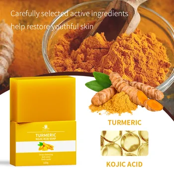 Wholesale Deep Cleansing Dark Spot Face Acne Removal Glow Whitening Smooth Skin Handmade Kojic Acid Turmeric Soap