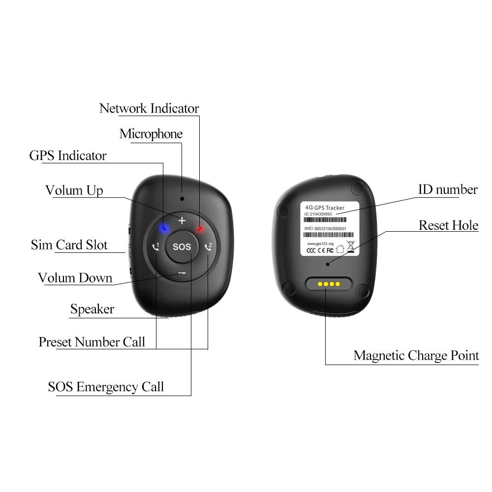 4G GPS SOS Emergency Button GPS Tracker Mini Personal Panic GPS Tracking Device for Kids Children Seniors Elderly People