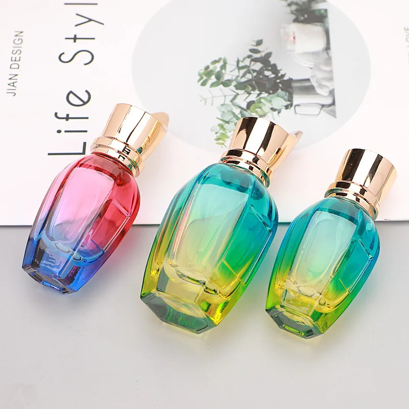 Custom Labels Gradient Green Blue Red 30ml 50ml Fine Mist Thick Glass Empty Screw Neck Perfume Bottle Yellow