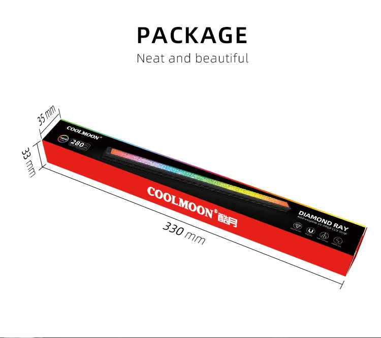 COOLMOON Diamond Ray 280mm Addressable 5V ARGB led strip Motherboard SYNC color Magnetic LED light bar for computer case