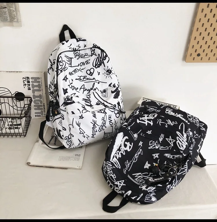 Modern Fashion Graffiti Print Nylon Backpacks Large Capacity High ...