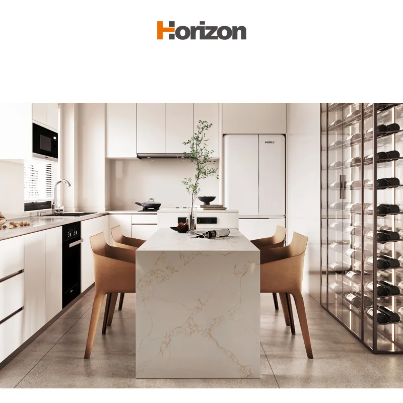 Calacatta Gold Quartz Stone Kitchen Countertop High Purity Quartz Stone  Yellow Vein White Quartz Stone Countertop