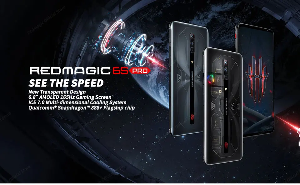 Global Version redmagic 6s pro Red Magic 6S Pro 5G Gaming SmartPhone 16GB 256GB 6.8'' 165Hz AMOLED Snap 888+ 64M Triple Camera